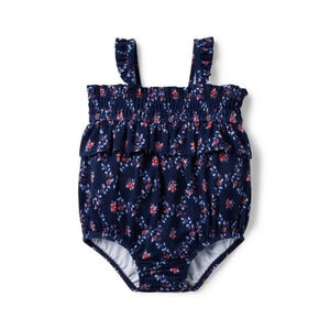 NWT Janie and Jack swimsuit Merchant Marine floral smocked one piece 0-3‎ months